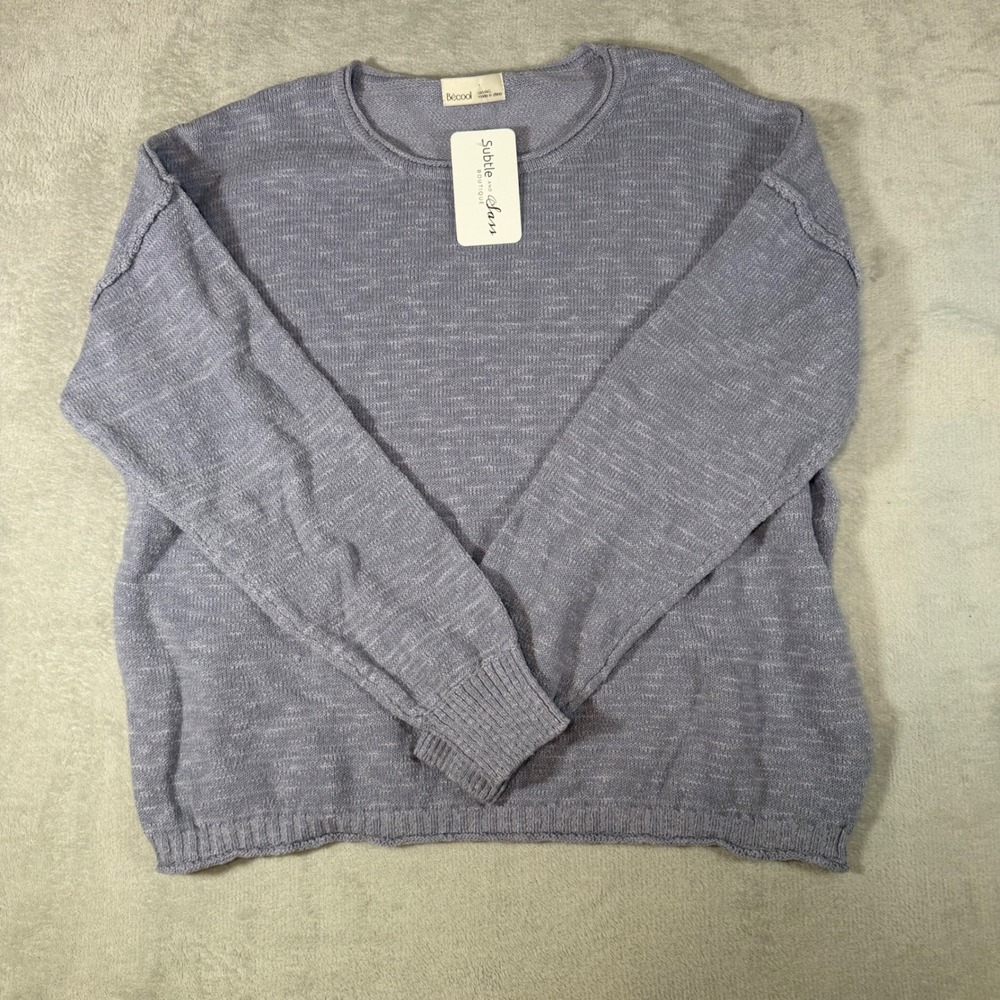 Becool Raw‎ Seam Drop Shoulder Sweater Soft Peri Blue Marled Knit Womens ML New